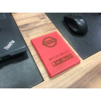 Kişiye Özel Isimli Deri Dikişli Ruhsat Kabı - KIRMIZI